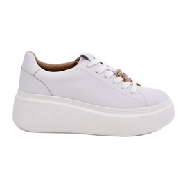 Pantofi sport din piele pentru femei pe platformă cu Vinceza 39922 White alb 4