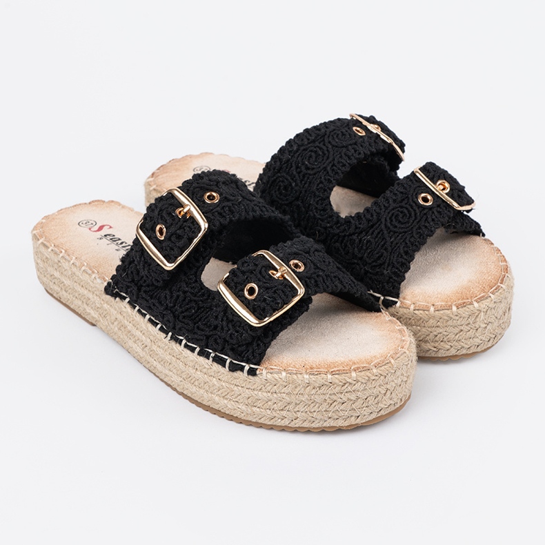 Seastar Flip -flops negru pe platformă cu catarame 1