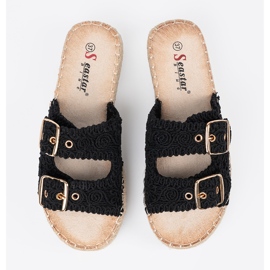 Seastar Flip -flops negru pe platformă cu catarame 2