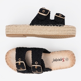 Seastar Flip -flops negru pe platformă cu catarame 3