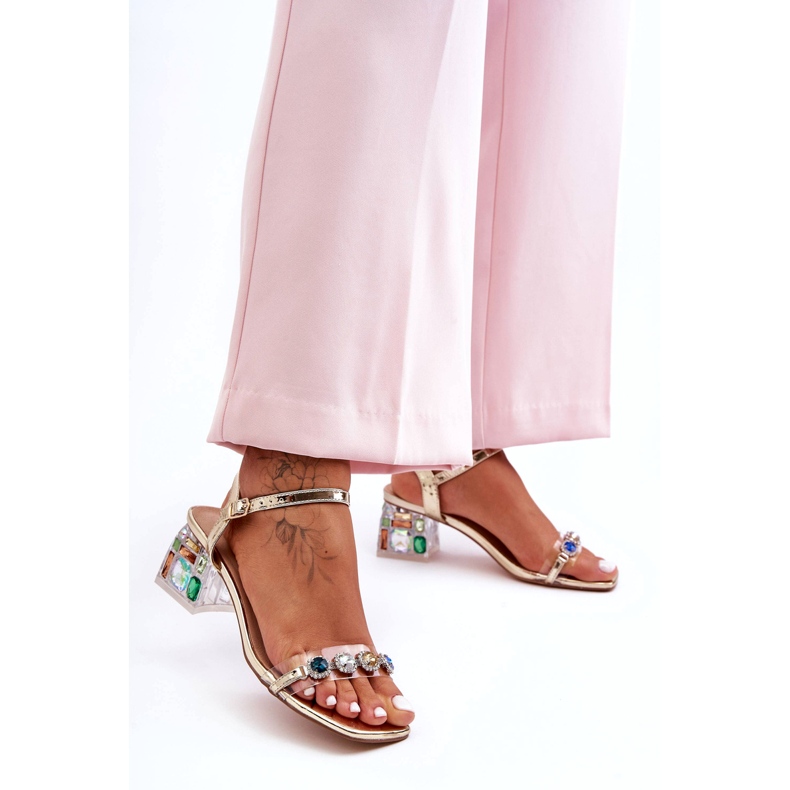 Sandale Damă Pe Toc Înalt Cu Cristale Aurii S.Barski MR1037-01 de aur 4