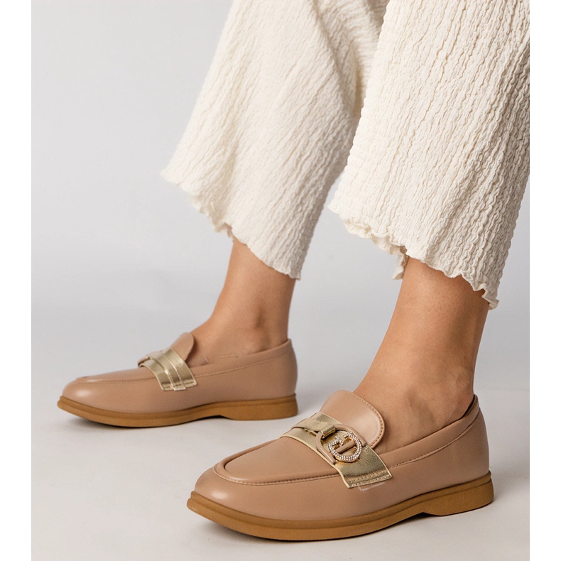 Creamy Eco -Leather Loafers cu zirconi cremos 1