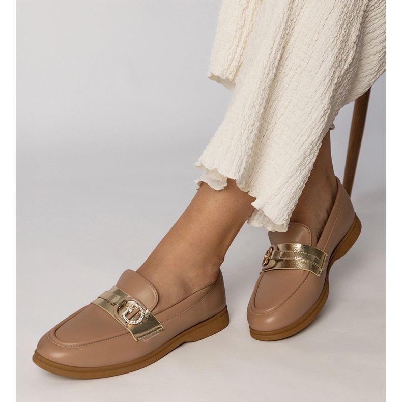 Creamy Eco -Leather Loafers cu zirconi cremos 2