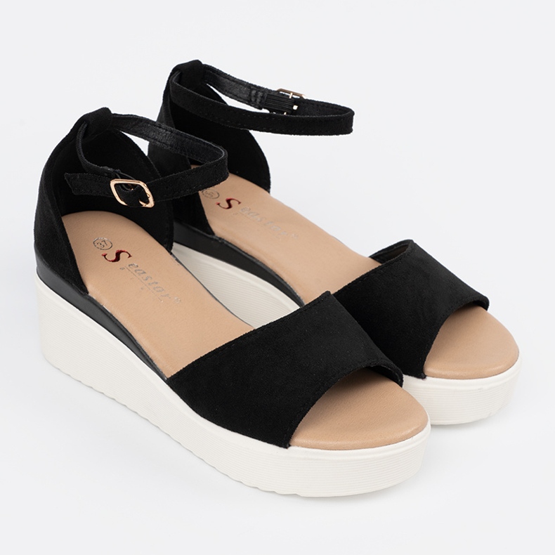 Seastar Sandale pentru femei negre pe o pană albă negru 1