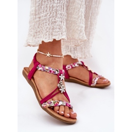 Sandale pentru femei plate cu dungi împletite și pini Artiker 56C1314 Fuksja roz 2