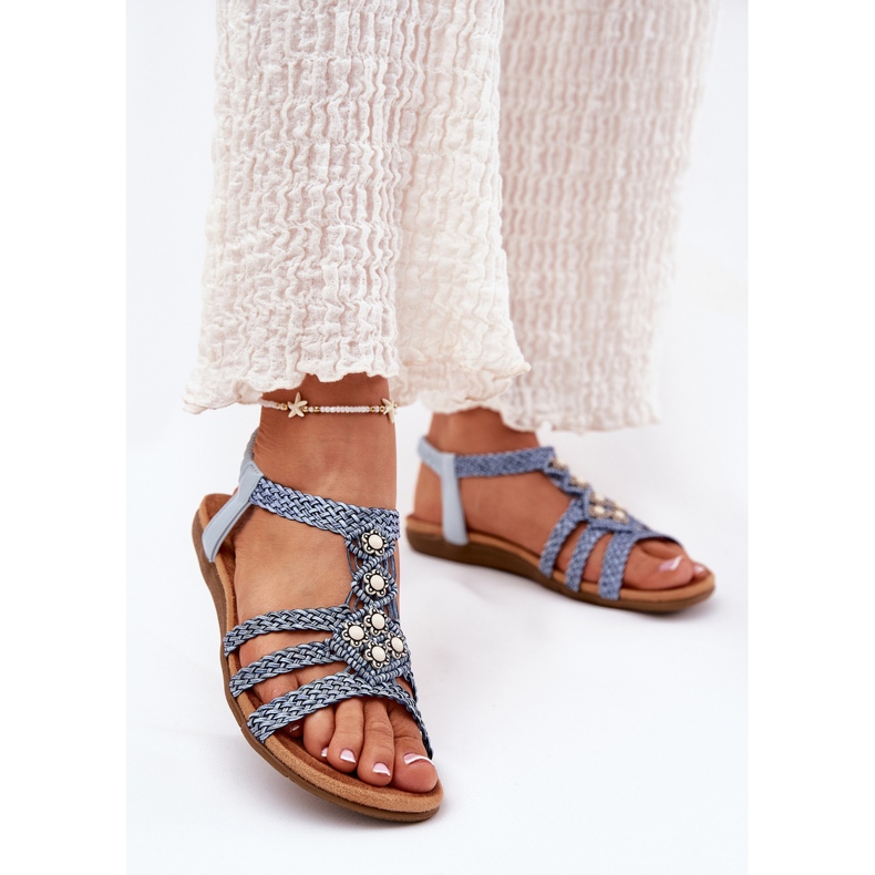 Sandale plate pentru femei cu Artiker împletit 56C1325 Blue dungi albastru 2