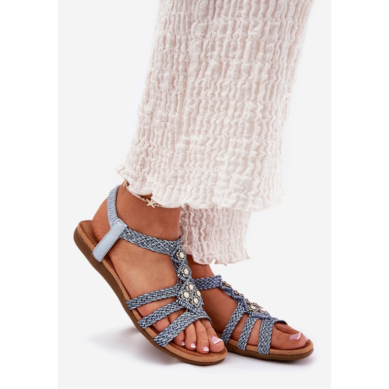 Sandale plate pentru femei cu Artiker împletit 56C1325 Blue dungi albastru 1