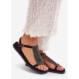 Sandale plate de femei elegante cu Artiker 56C1370 Cristale Negre negru 1