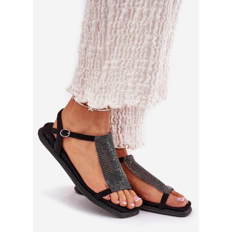 Sandale plate de femei elegante cu Artiker 56C1370 Cristale Negre negru 1