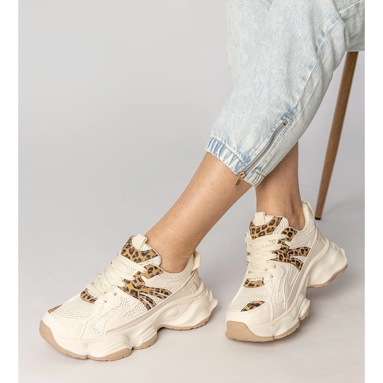 Sporturi pentru femei Beige Sneakers cu o inserție de leopard bej 2