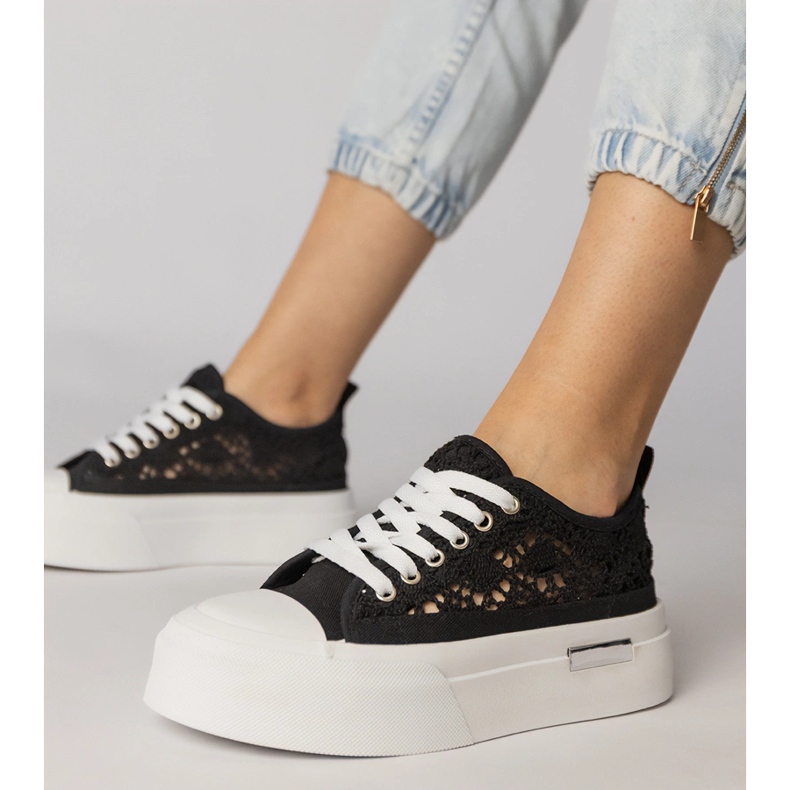 Sneakers Black Sneakers Openwork pentru femei negru 1