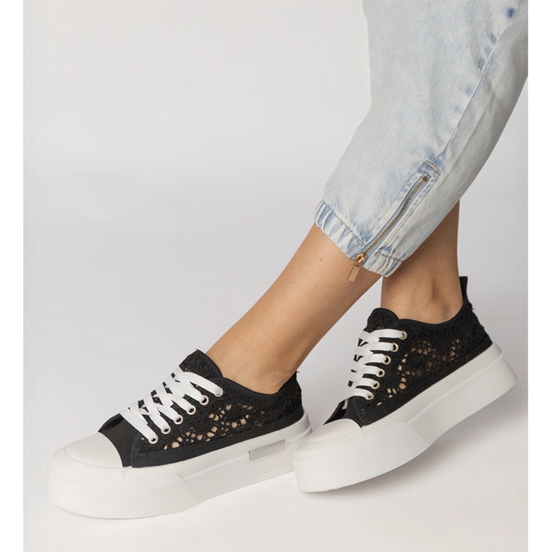 Sneakers Black Sneakers Openwork pentru femei negru 2
