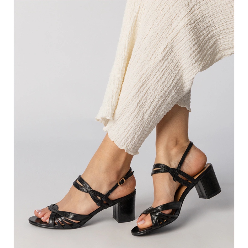 Sandale de damă negre cu toc înalt negru 2 Sandale de damă negre cu toc înalt negru 2