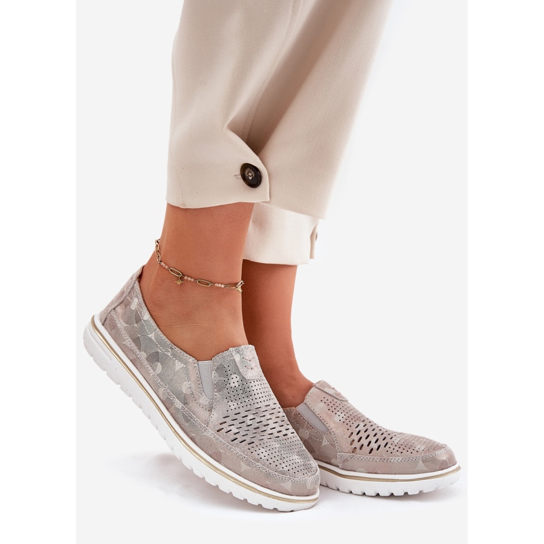 Pantofi slip-on din piele intoarsa Bej-Auriu Inez 1