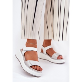 S.Barski Platforma de sandale din piele pentru femei și Velcro Wedges S. Barski LR51-543 Silver argint 2