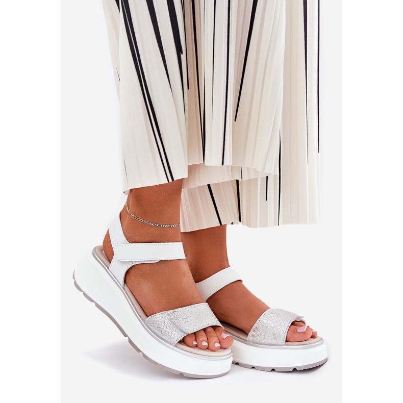 S.Barski Platforma de sandale din piele pentru femei și Velcro Wedges S. Barski LR51-543 Silver argint 1