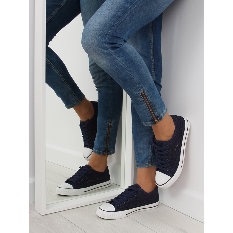 Adidași din dantelă bleumarin pentru femei NB89P Blue albastru marin 2