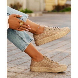 Patroucând adidași pentru femei pe platformă cu Lee Cooper LCW-25-08-3646L Kaki Braid bej 2