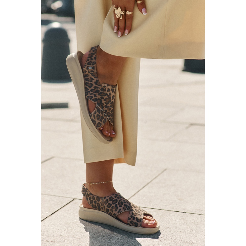 Zazoo 40392 Sandale din piele imprimeu leopard maro pentru femei bej 2