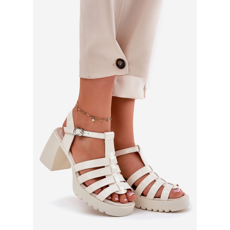 Sandale din piele pentru femei pictate pe Vinceza 66621 Post cerșetor ușor bej 1