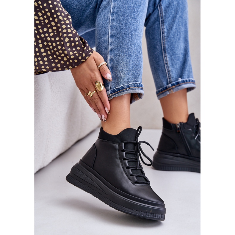 Pantofi sport ușori din piele pe platforma Artiker 55C1041 Negru 3 Pantofi sport ușori din piele pe platforma Artiker 55C1041 Negru 3