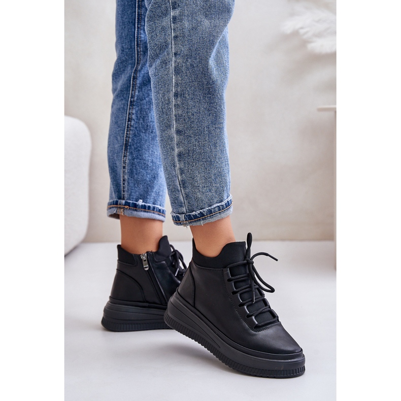 Pantofi sport ușori din piele pe platforma Artiker 55C1041 Negru 2 Pantofi sport ușori din piele pe platforma Artiker 55C1041 Negru 2