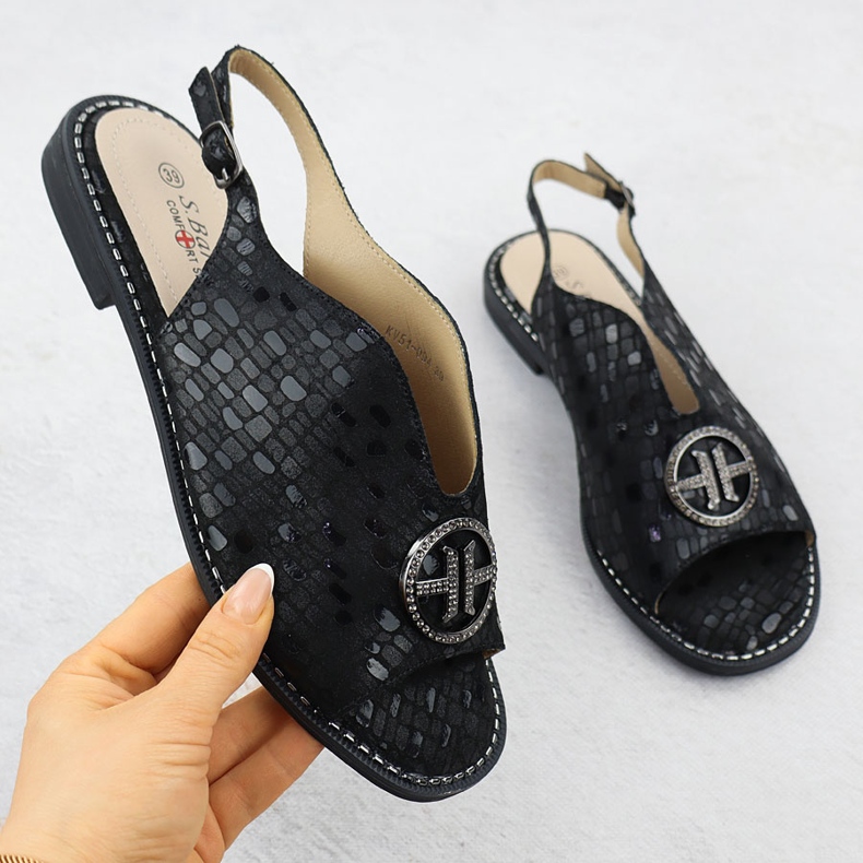 S.Barski Sandale din piele pentru femei Czarne S. Barski KV51-094 negru 1