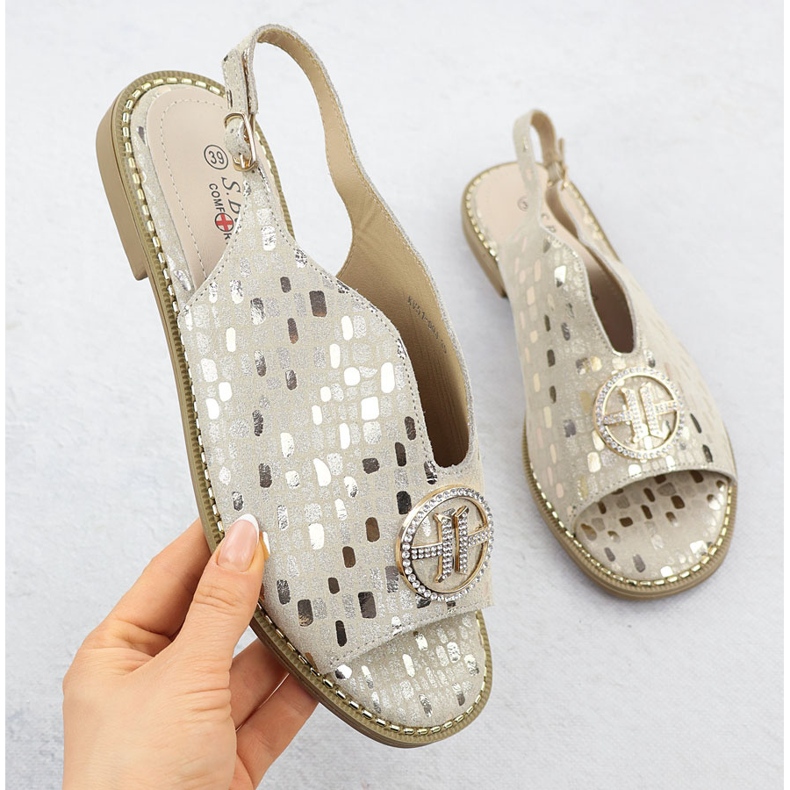 S.Barski Sandale din piele pentru femei Złote S. Barski KV51-094 de aur 1