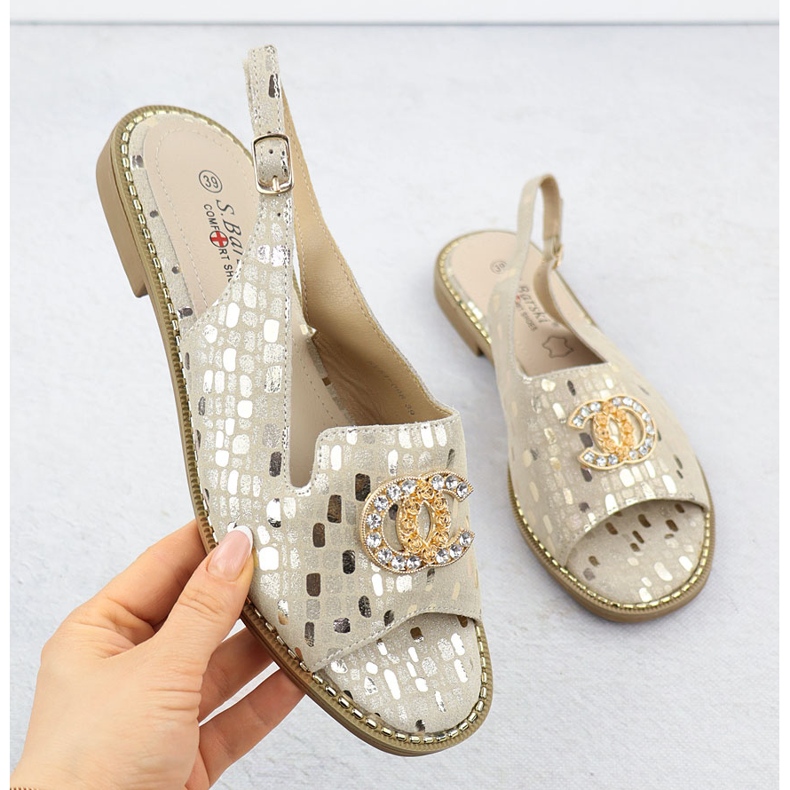 S.Barski Sandale din piele pentru femei Złote S. Barski KV51-096 de aur 1