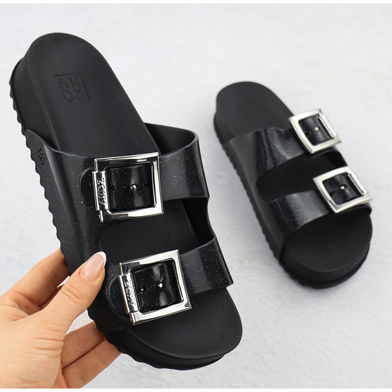 Flip -flops pentru femei cu catarame de plajă din piscină neagră Zaxy RR285058 negru 1