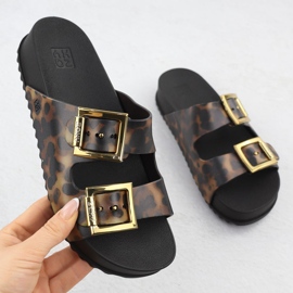 Flip -flops pentru femei cu catarame de plajă din piscină cu leopard tipărit zaxy RR285059 maro 1