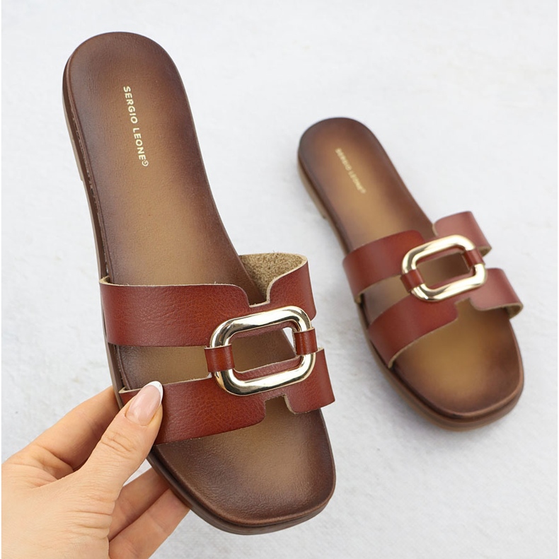 Papuci pentru femei cu decorare Brown Sergio Leone SK077H maro 1