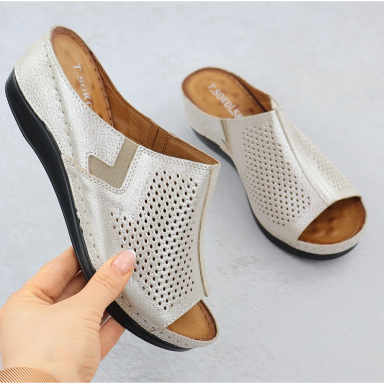 Panouri din piele pentru femei cu panouri de aur cu ștergătoare T.Sokolski L25-157 1