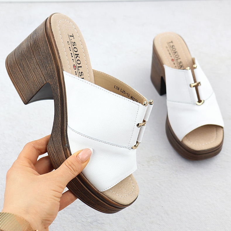 FLIP-uri de piele pentru femei pe White Post T.Sokolski L25-13 alb 1