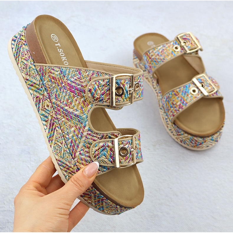 Papuci pe o talpă groasă cu cleme T.Sokolski L25-322 multicolor 1 Papuci pe o talpă groasă cu cleme T.Sokolski L25-322 multicolor 1