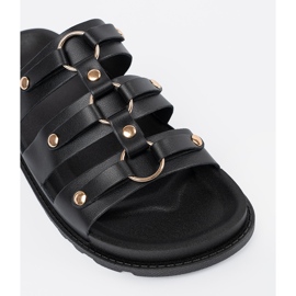 Seastar Papuci pentru femei negre decorate cu trei dungi cu strasuri negru 1 Seastar Papuci pentru femei negre decorate cu trei dungi cu strasuri negru 1