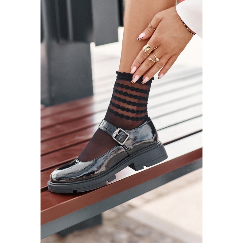 Pantofi pentru femei lăcuiți cu centură Vinceza Neagră 62179 negru 4