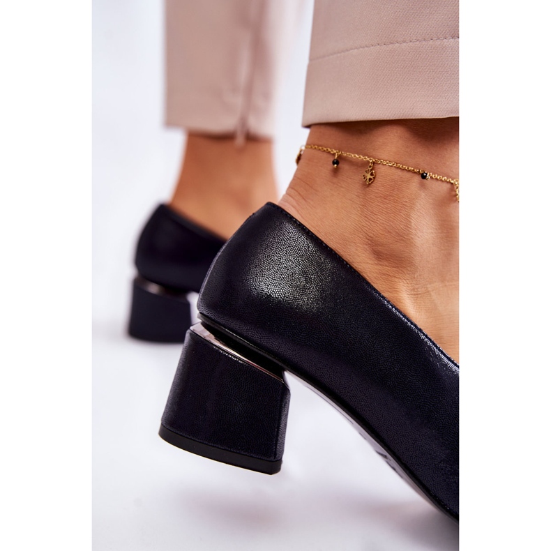 Pompe din piele cu ornament Laura Messi 2487 Albastru Navy 4