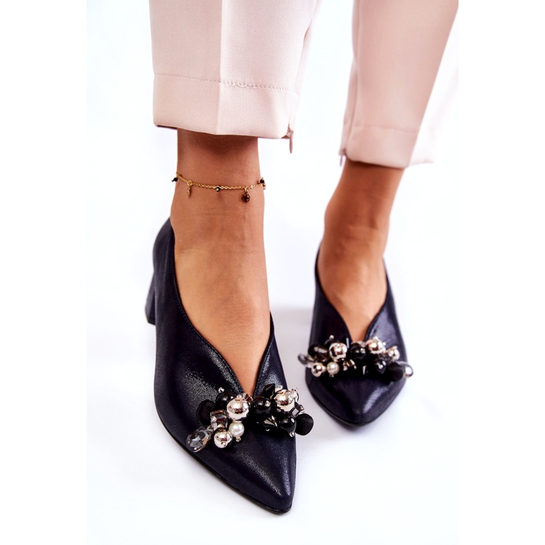 Pompe din piele cu ornament Laura Messi 2487 Albastru Navy 2