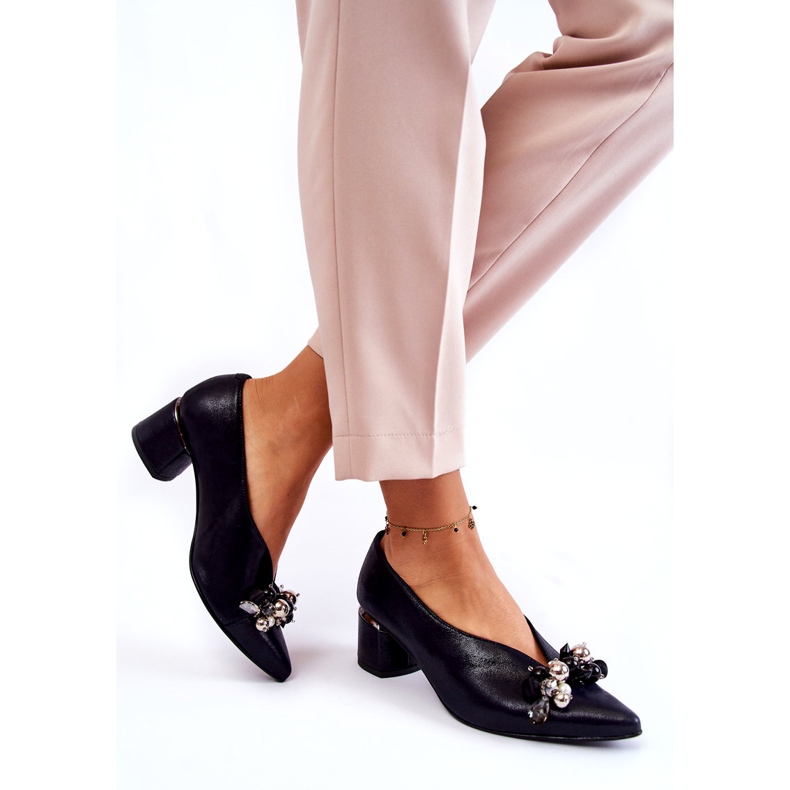 Pompe din piele cu ornament Laura Messi 2487 Albastru Navy 1