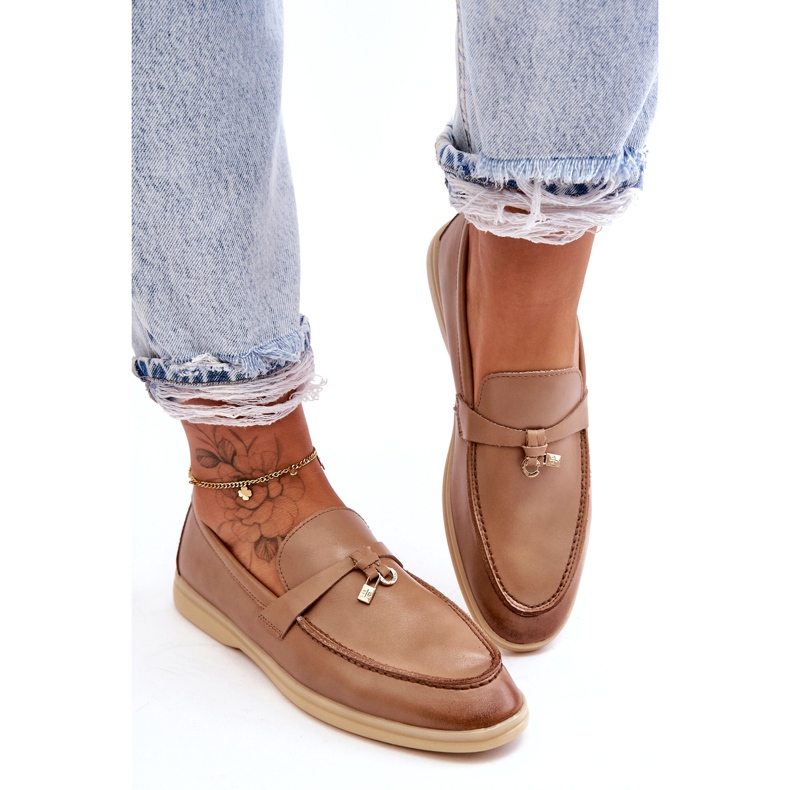 Mocasini de dama din piele bej 4