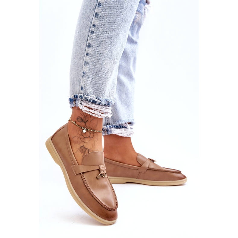 Mocasini de dama din piele bej 3