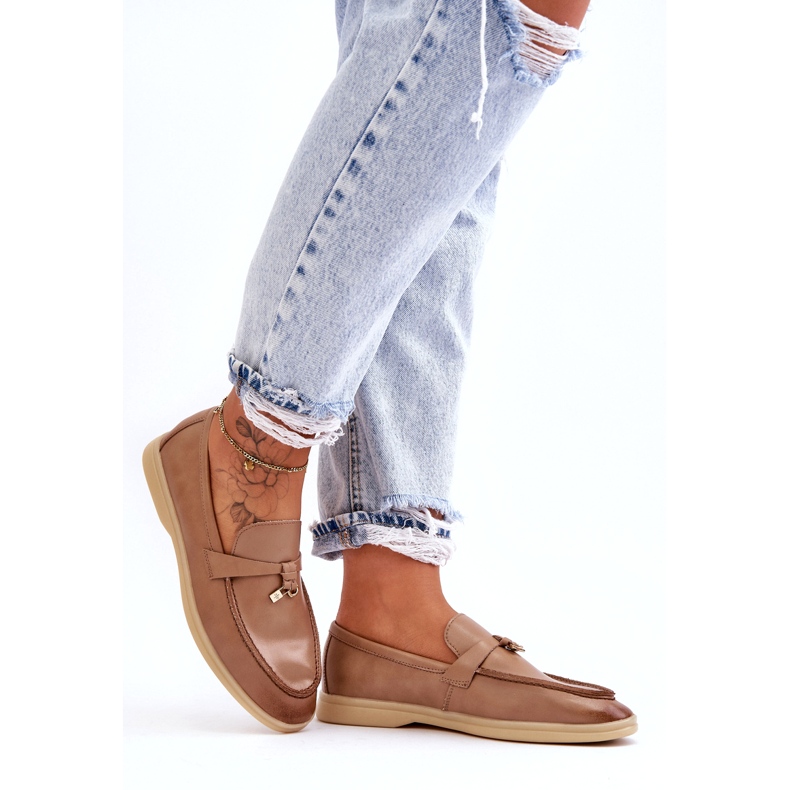 Mocasini de dama din piele bej 2