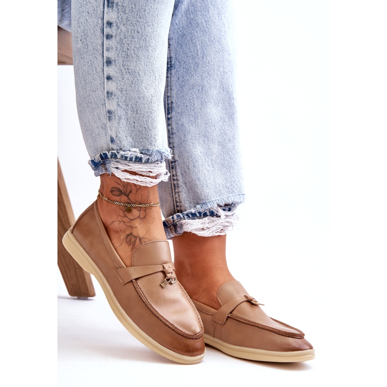 Mocasini de dama din piele bej 1