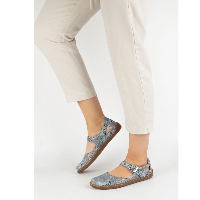 Olivier Pantofi desculți pentru femei din piele naturală cu imprimeu 1284 albastru 2 Olivier Pantofi desculți pentru femei din piele naturală cu imprimeu 1284 albastru 2