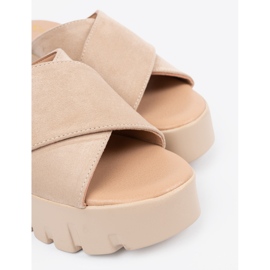 Seastar Sandale cu pană de damă din piele intoarsa bej 2