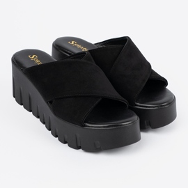 Seastar Sandale cu pană de piele de piele neagră de damă negru 1