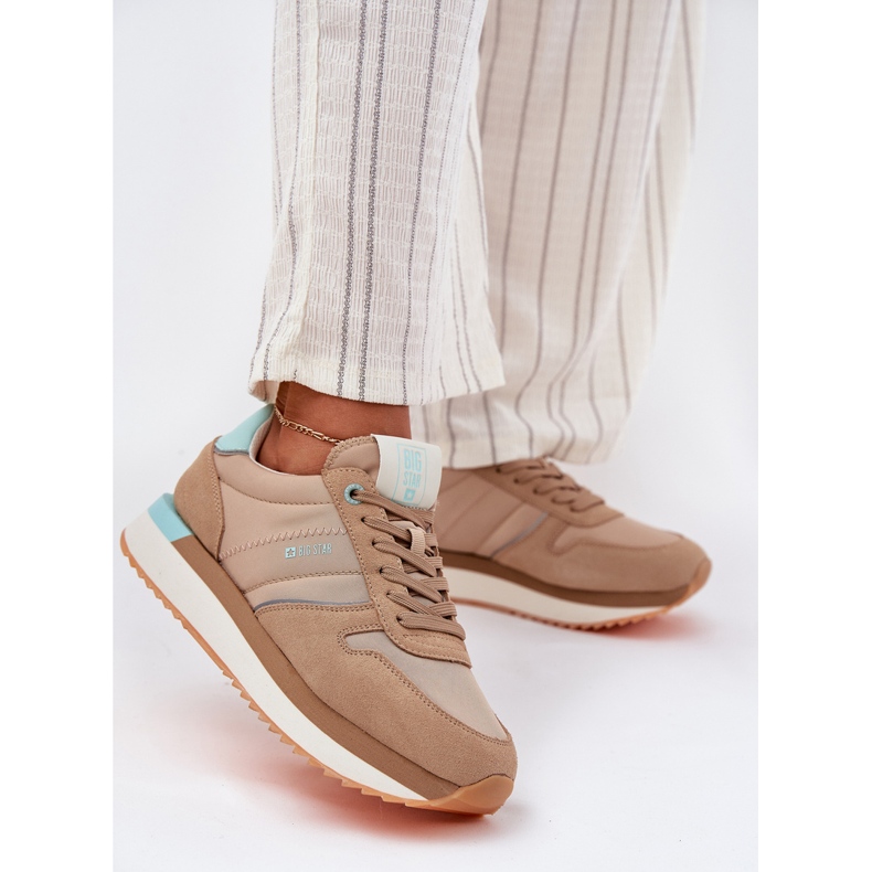 Adidaje pentru femei din piele de căprioară Big Star RR274A048 Sistem Hi-Poly Dark-Tone bej 1