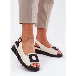 ARTIKER Sandale din piele pentru femei cu o pană cu decor Artker 56C1570 Beige bej 2