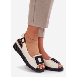 ARTIKER Sandale din piele pentru femei cu o pană cu decor Artker 56C1570 Beige bej 1